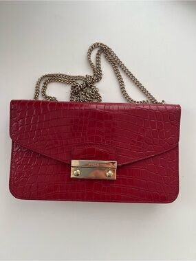 Furla Red Croc-Embossed Chain Crossbody/Shoulder Bag